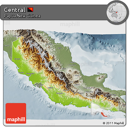 Physical 3D Map of Central, semi-desaturated