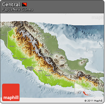 Physical 3D Map of Central, semi-desaturated