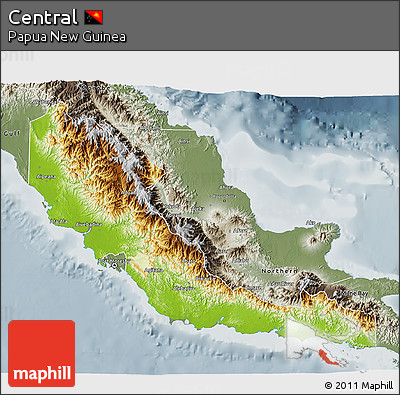 Physical 3D Map of Central, semi-desaturated