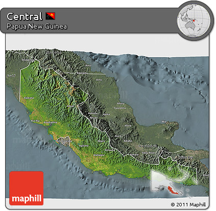 Satellite 3D Map of Central, semi-desaturated