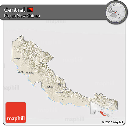 Shaded Relief 3D Map of Central, cropped outside