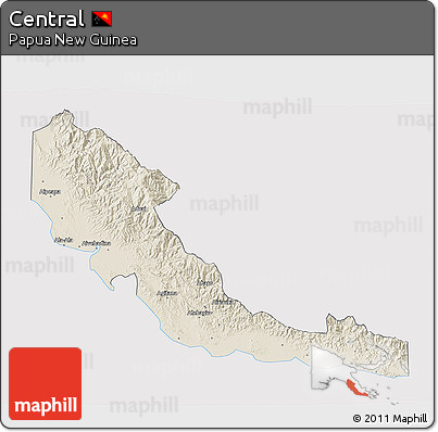 Shaded Relief 3D Map of Central, cropped outside