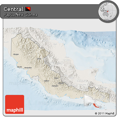 Shaded Relief 3D Map of Central, lighten