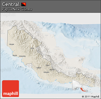 Shaded Relief 3D Map of Central, lighten