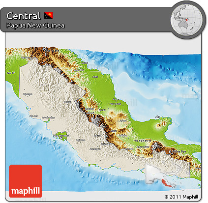 Shaded Relief 3D Map of Central, physical outside