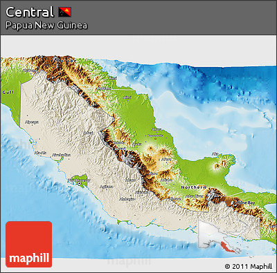 Shaded Relief 3D Map of Central, physical outside