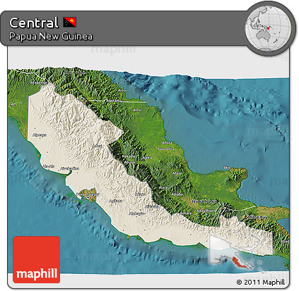 Shaded Relief 3D Map of Central, satellite outside