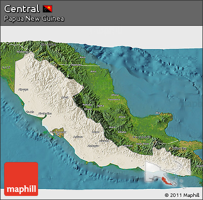 Shaded Relief 3D Map of Central, satellite outside