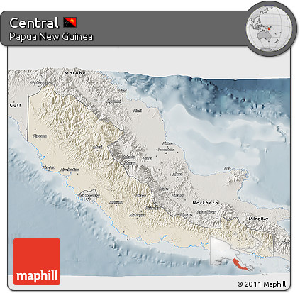 Shaded Relief 3D Map of Central, semi-desaturated