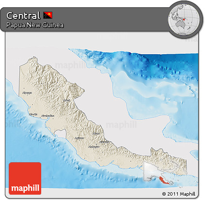 Shaded Relief 3D Map of Central, single color outside