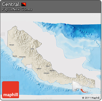 Shaded Relief 3D Map of Central, single color outside