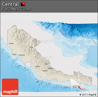 Shaded Relief 3D Map of Central, single color outside