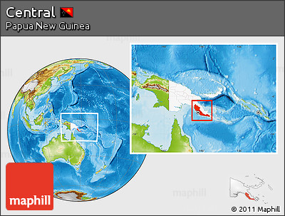 Physical Location Map of Central, highlighted country, within the entire country