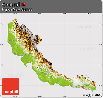 Physical Map of Central, cropped outside