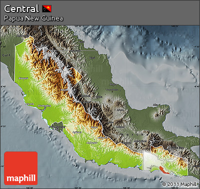 Physical Map of Central, darken, semi-desaturated