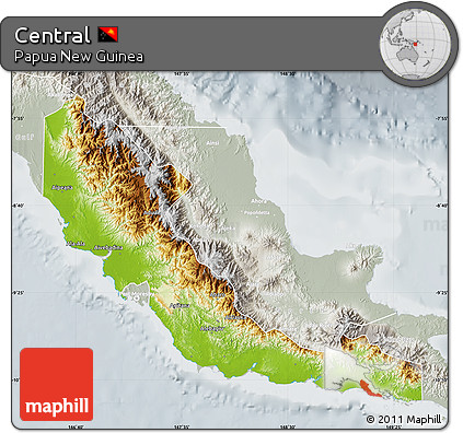 Physical Map of Central, lighten, semi-desaturated