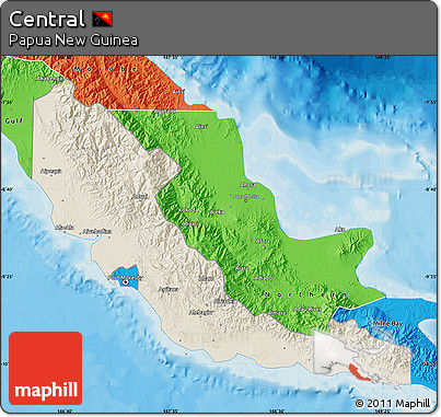 Shaded Relief Map of Central, political outside