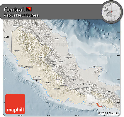 Shaded Relief Map of Central, semi-desaturated