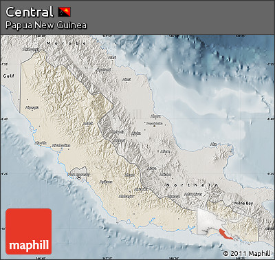Shaded Relief Map of Central, semi-desaturated