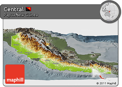 Physical Panoramic Map of Central, darken, semi-desaturated
