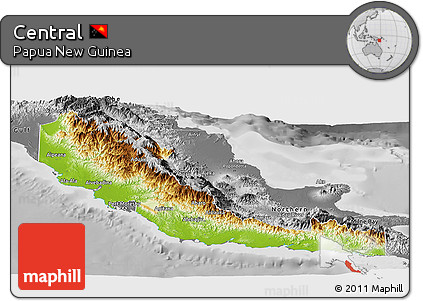 Physical Panoramic Map of Central, desaturated