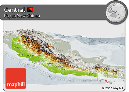 Physical Panoramic Map of Central, lighten, semi-desaturated