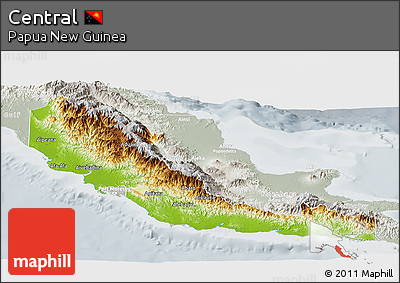 Physical Panoramic Map of Central, lighten, semi-desaturated