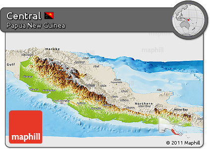 Physical Panoramic Map of Central, shaded relief outside