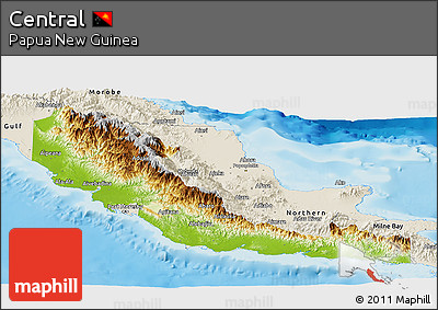 Physical Panoramic Map of Central, shaded relief outside