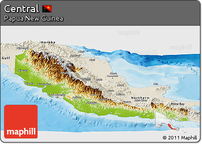Physical Panoramic Map of Central, shaded relief outside