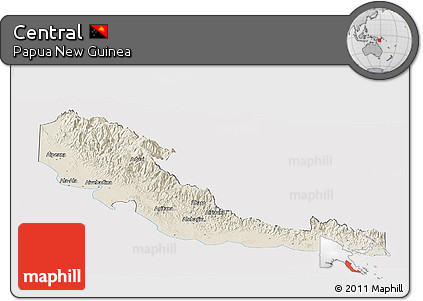 Shaded Relief Panoramic Map of Central, cropped outside