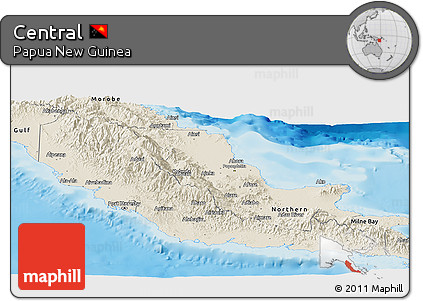 Shaded Relief Panoramic Map of Central