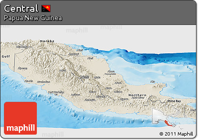 Shaded Relief Panoramic Map of Central