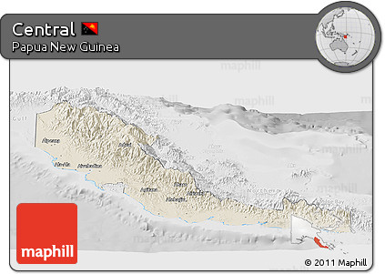 Shaded Relief Panoramic Map of Central, lighten, desaturated