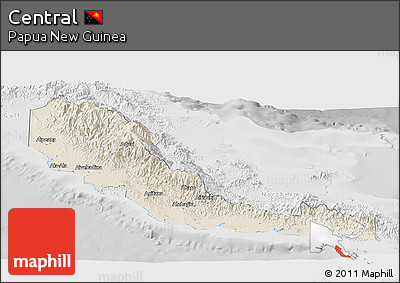 Shaded Relief Panoramic Map of Central, lighten, desaturated