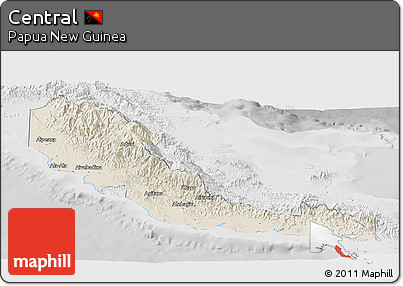 Shaded Relief Panoramic Map of Central, lighten, desaturated