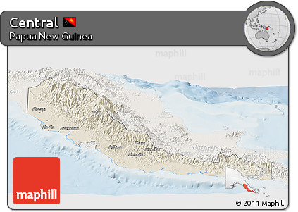 Shaded Relief Panoramic Map of Central, lighten