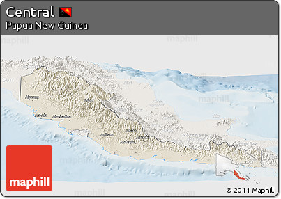 Shaded Relief Panoramic Map of Central, lighten