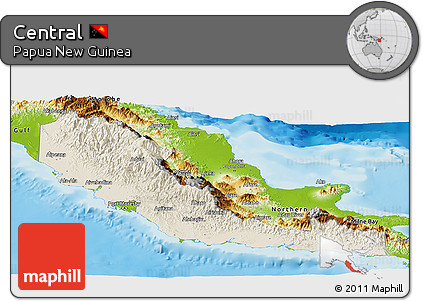 Shaded Relief Panoramic Map of Central, physical outside