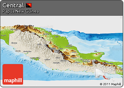 Shaded Relief Panoramic Map of Central, physical outside