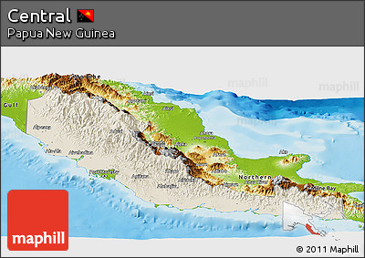 Shaded Relief Panoramic Map of Central, physical outside