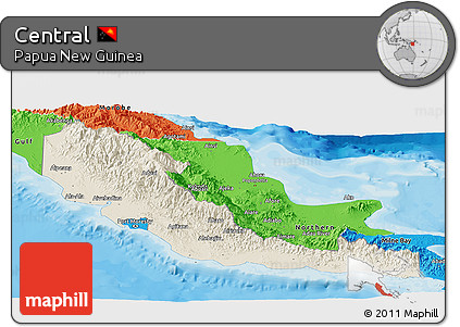 Shaded Relief Panoramic Map of Central, political outside