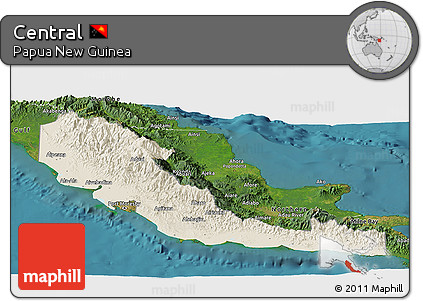 Shaded Relief Panoramic Map of Central, satellite outside