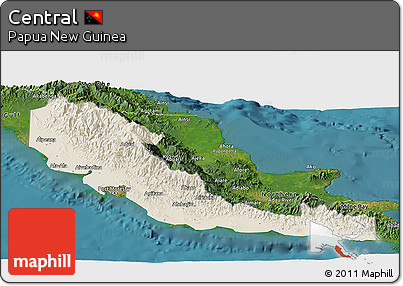 Shaded Relief Panoramic Map of Central, satellite outside
