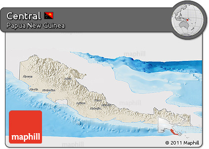 Shaded Relief Panoramic Map of Central, single color outside