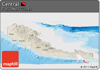 Shaded Relief Panoramic Map of Central, single color outside