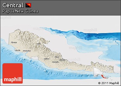 Shaded Relief Panoramic Map of Central, single color outside