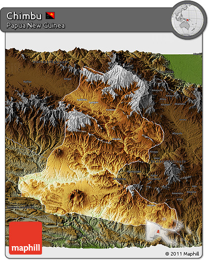 Physical 3D Map of Chimbu, darken
