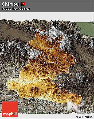 Physical 3D Map of Chimbu, darken, semi-desaturated