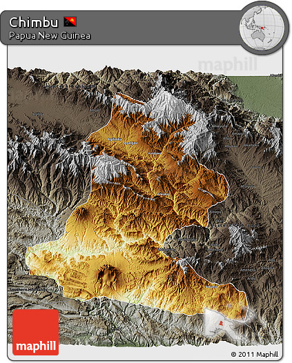 Physical 3D Map of Chimbu, darken, semi-desaturated